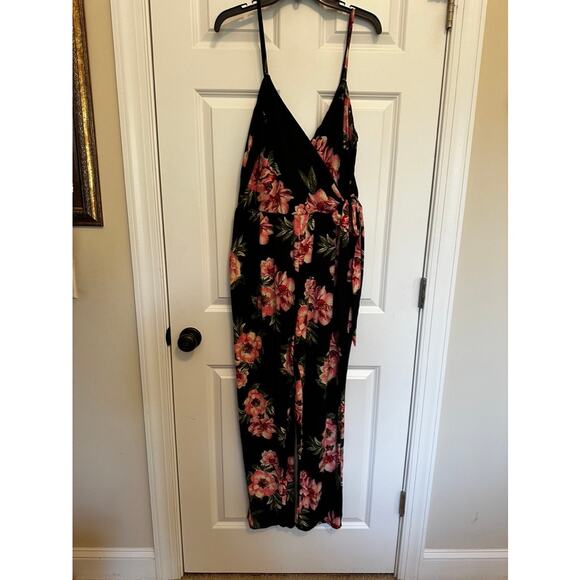 Derek Heart Pants - Derek Heart Black Floral Wrap Jumpsuit Size XL